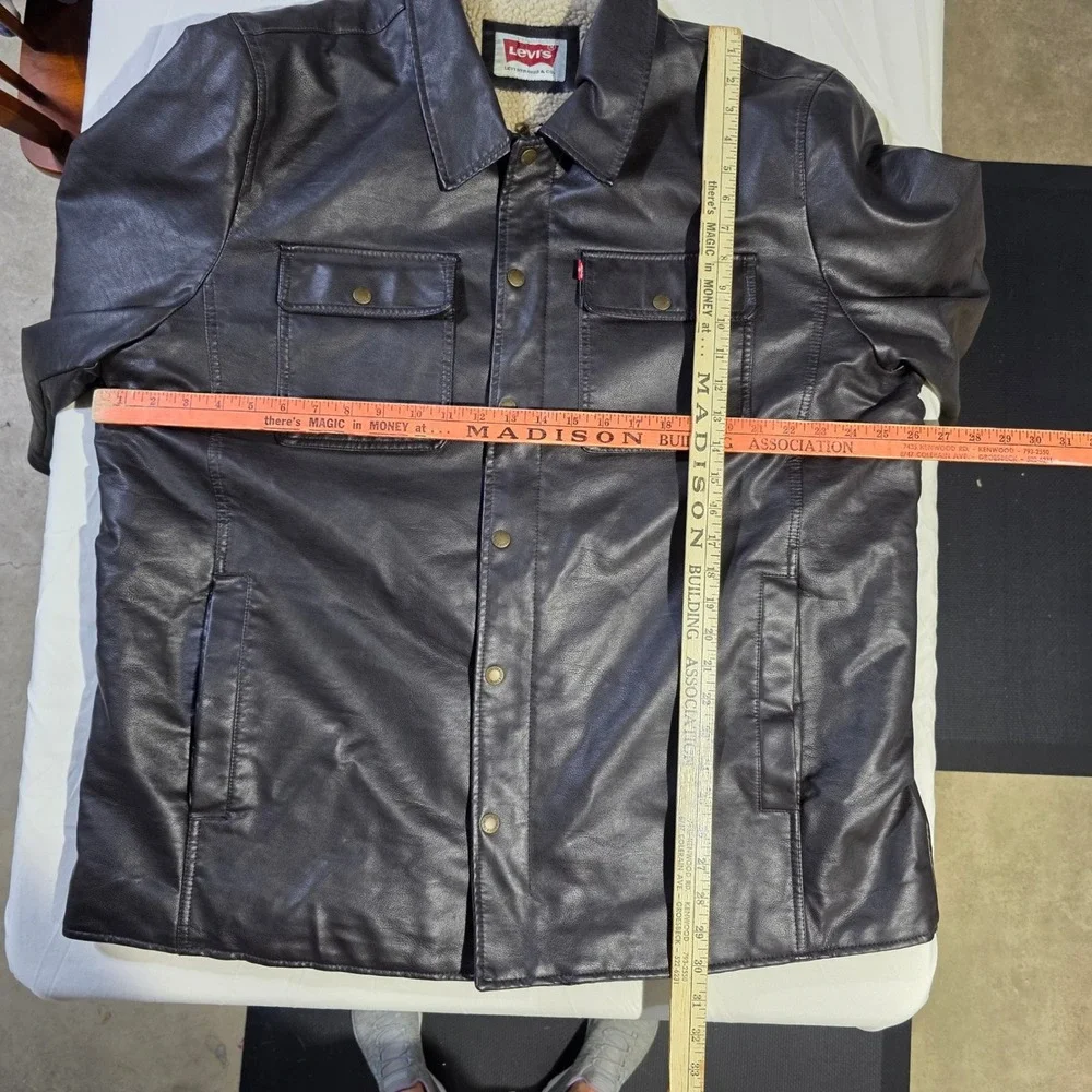 Levis Mens Sherpa Lined Faux Leather Trucker Jacket Black XXL Lined Coat